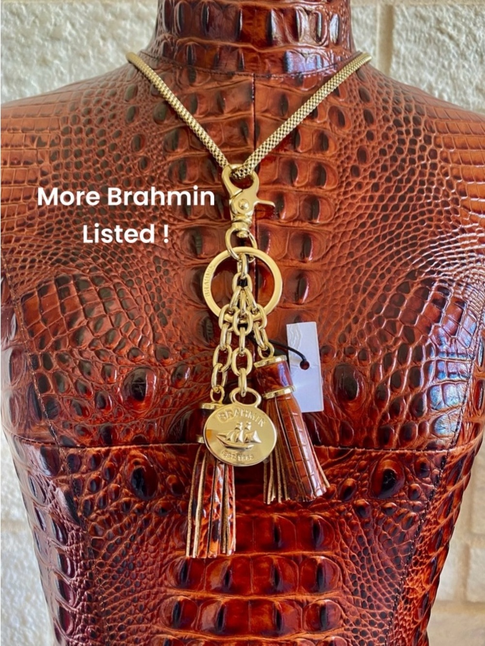 REDUCED‼️🌳🌳NEW BRAHMIN DOUBLE TASSEL LEATHER KEY RING / PURSE CHARM